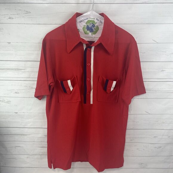 Vtg 60s Gino Paoli Shirt Mens Medium Knit Stretchy Polyester Half Button Disco
